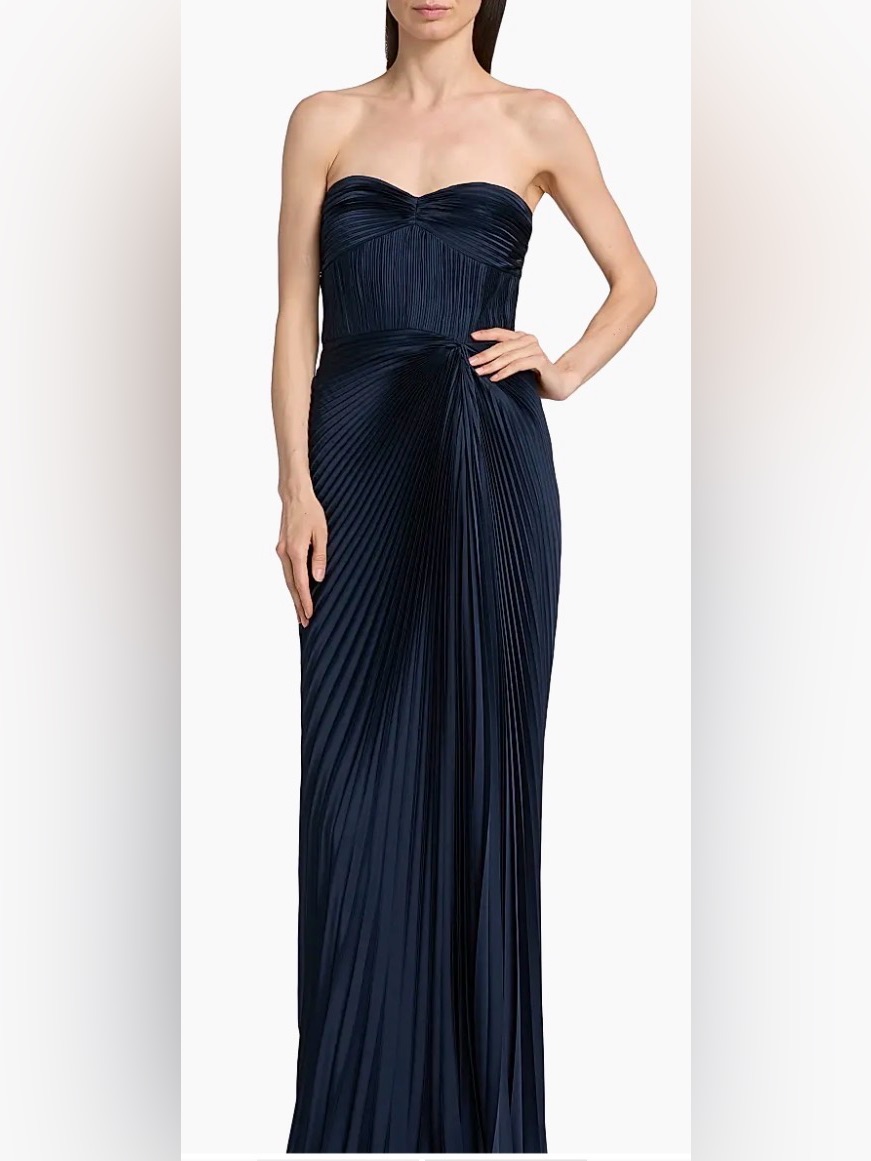 Amur Strapless Deep Indigo Pleated Gown